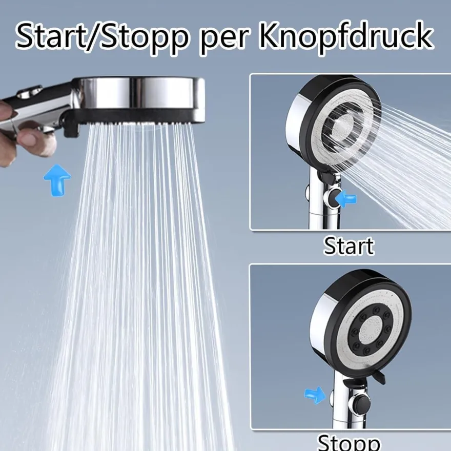 Nafall Duschkopf Filter 5 Strahlarten, Hochdruck, Wassersparend 1.5m Schlauch
