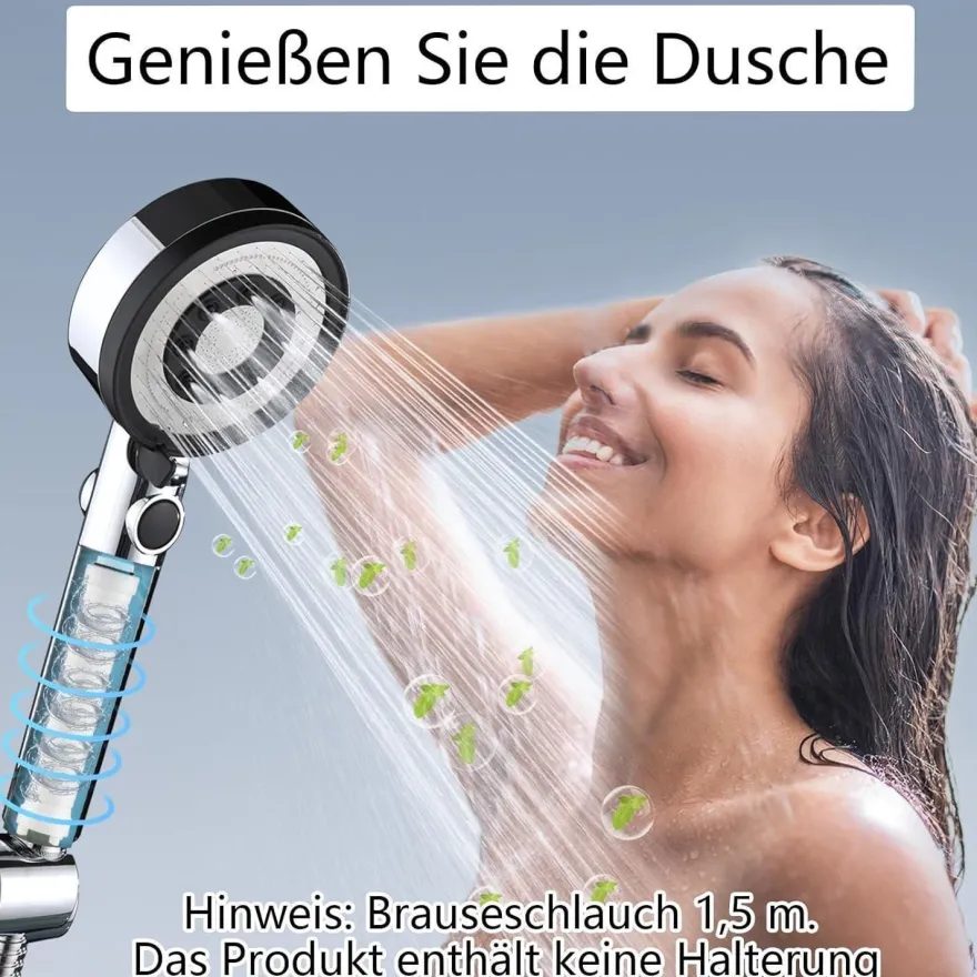 Nafall Duschkopf Filter 5 Strahlarten, Hochdruck, Wassersparend 1.5m Schlauch