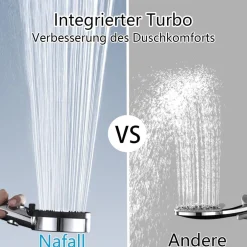 Nafall Duschkopf Filter 5 Strahlarten, Hochdruck, Wassersparend 1.5m Schlauch