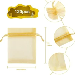 Naler 120 Organzasäckchen Gold Organzabeutel 7 x 9 cm für Schmuck, Süßigkeiten