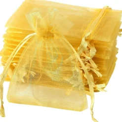 Naler 120 Organzasäckchen Gold Organzabeutel 7 x 9 cm für Schmuck, Süßigkeiten