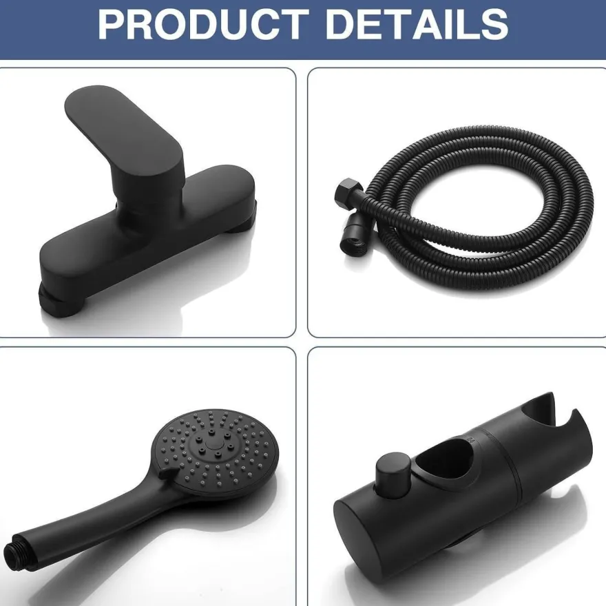 Namuoto Duscharmatur Schwarz + Brausegarnitur, Wandmontage, Duschset
