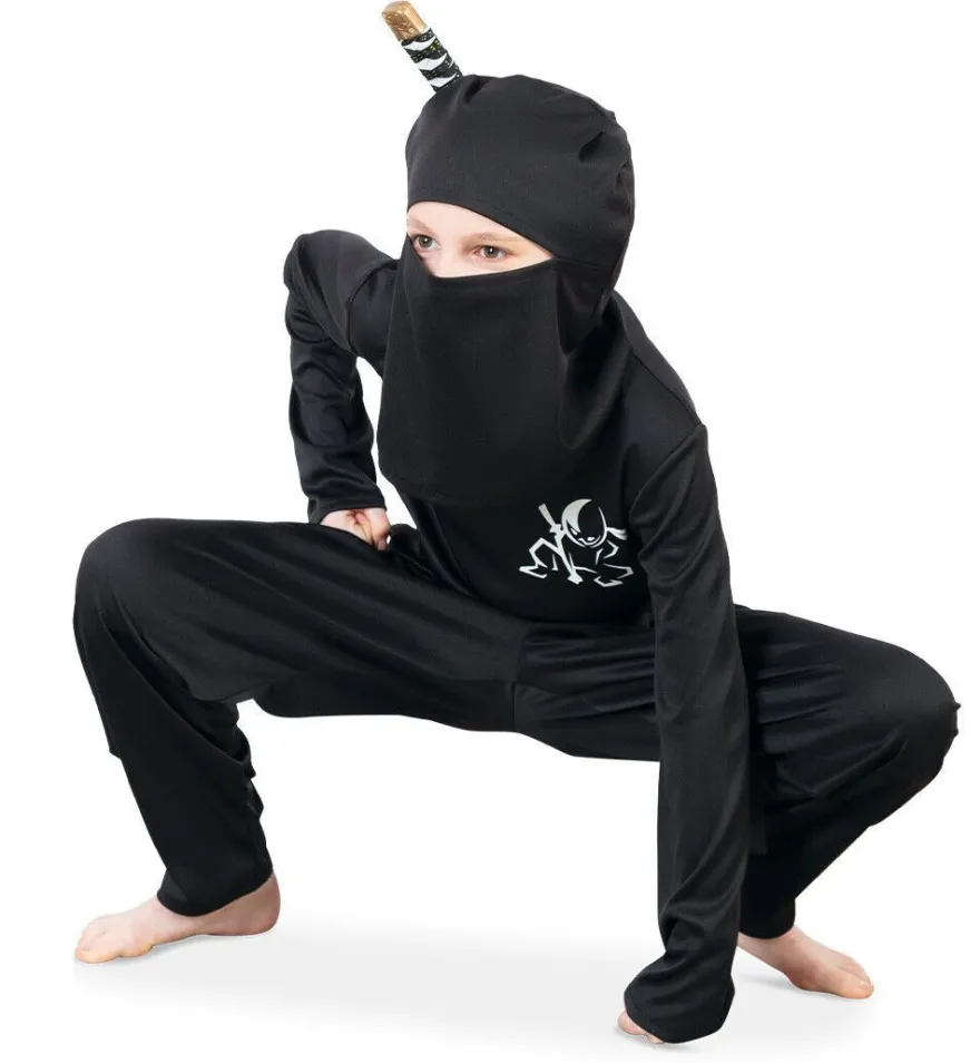 narrenwelt Kostüm Ninja - 2tlg. Anzug Oberteil + Hose schwarz für Kinder Größe: