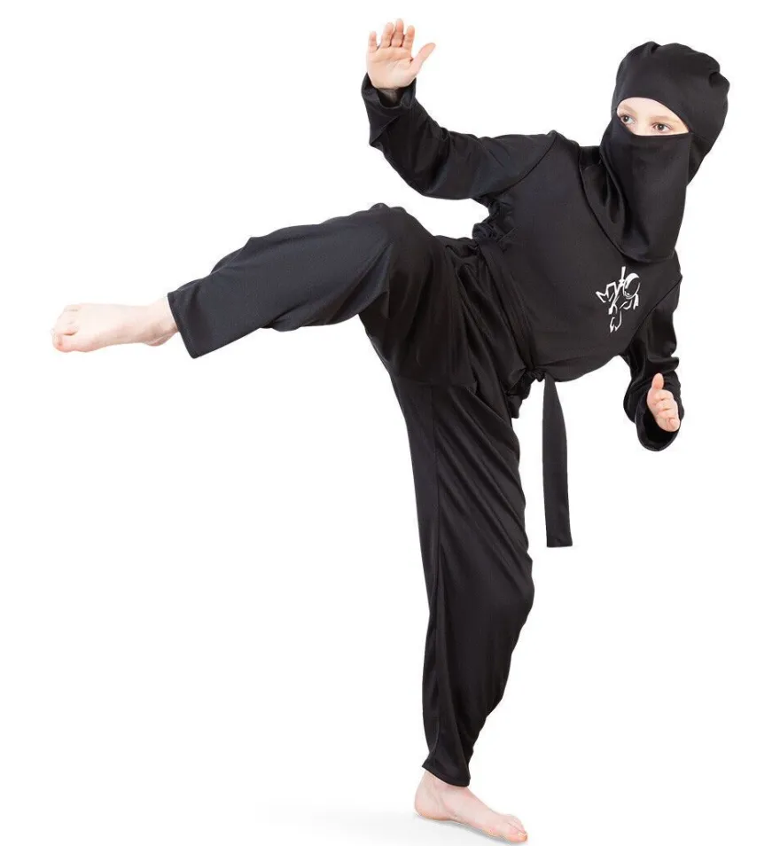 narrenwelt Kostüm Ninja - 2tlg. Anzug Oberteil + Hose schwarz für Kinder Größe:
