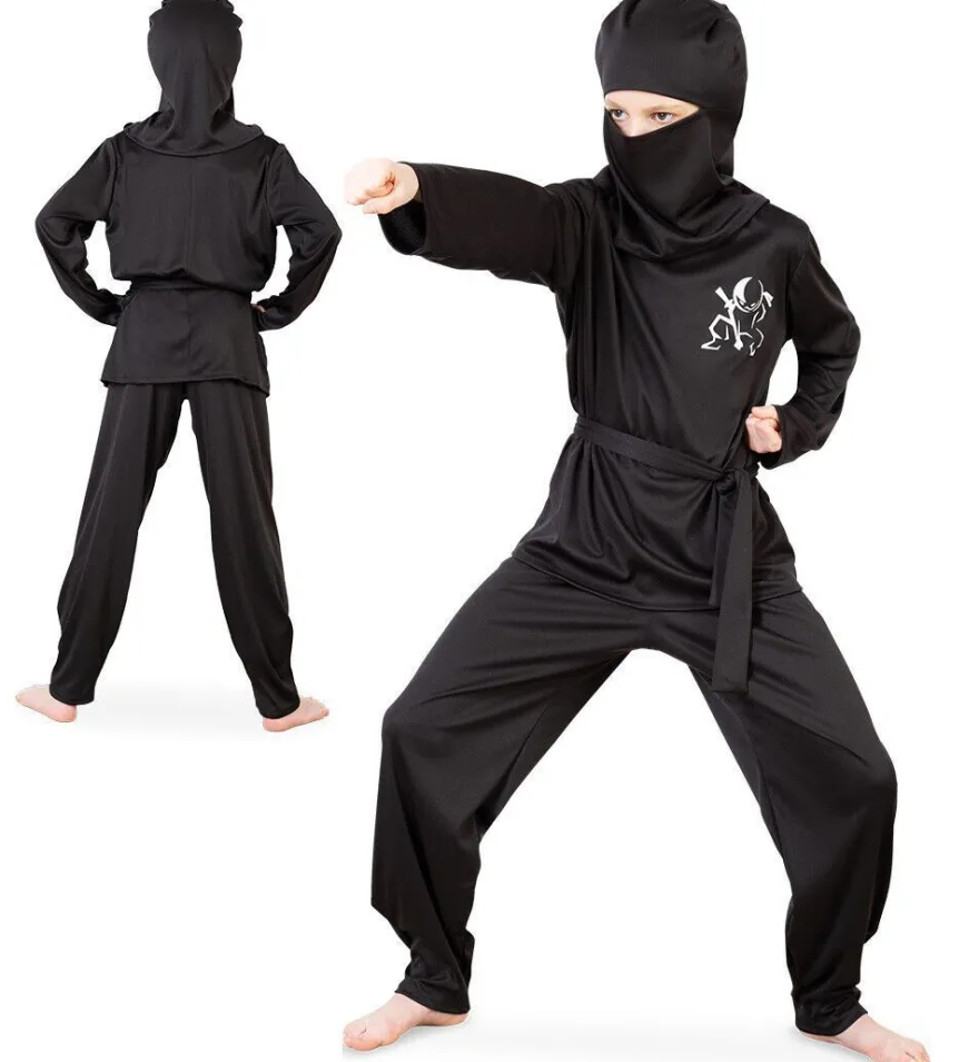 narrenwelt Kostüm Ninja - 2tlg. Anzug Oberteil + Hose schwarz für Kinder Größe: