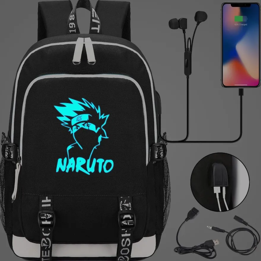 Naruto Schultasche Uzumaki Uchiha Rucksack Akatsuki noctilucent USB-Lade Backpack