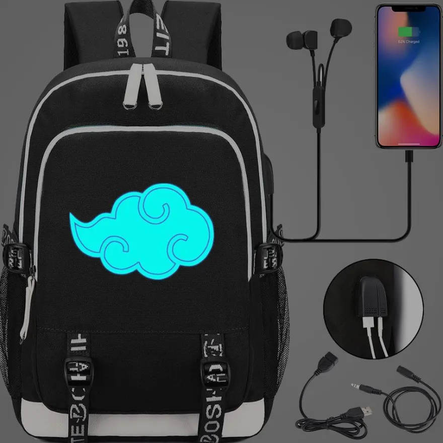 Naruto Schultasche Uzumaki Uchiha Rucksack Akatsuki noctilucent USB-Lade Backpack