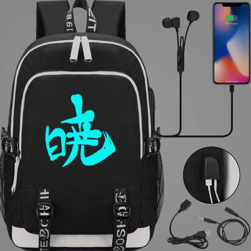 Naruto Schultasche Uzumaki Uchiha Rucksack Akatsuki noctilucent USB-Lade Backpack