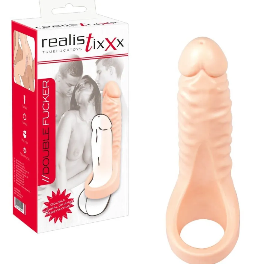 Natur-Dildo mit Penisring Doppelte Penetration Penishülle Double Fucker Sex-Toy