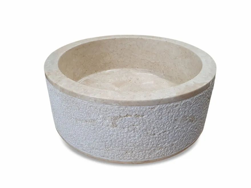 Naturstein Waschbecken Marmor creme Beige Stein Bad Aufsatzwaschbecken Hell