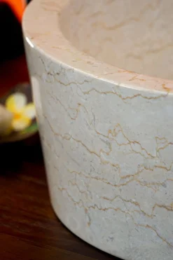 Naturstein Waschbecken Marmor glatt Rund Bad Beige Aufsatzwaschbecken Rundum Poliert