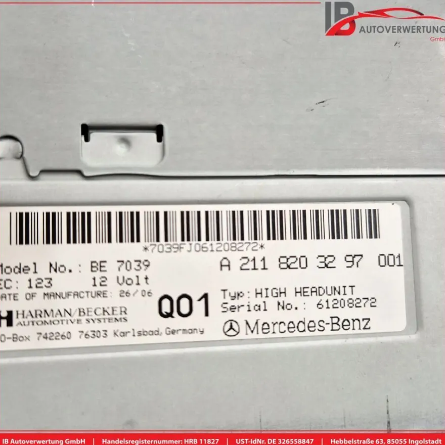 Navigationssystem Display Radio A2118203297 BE7039 Mercedes E-KLASSE S211 E280