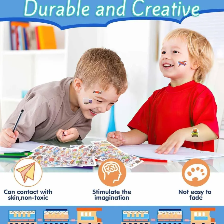 Neerow 3D Aufkleber für Kinder, 12 Blätter Transportfahrzeug Auto Sticker