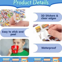 Neerow 3D Aufkleber für Kinder, 12 Blätter Transportfahrzeug Auto Sticker