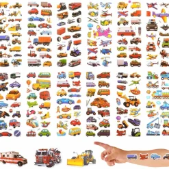 Neerow 3D Aufkleber für Kinder, 12 Blätter Transportfahrzeug Auto Sticker