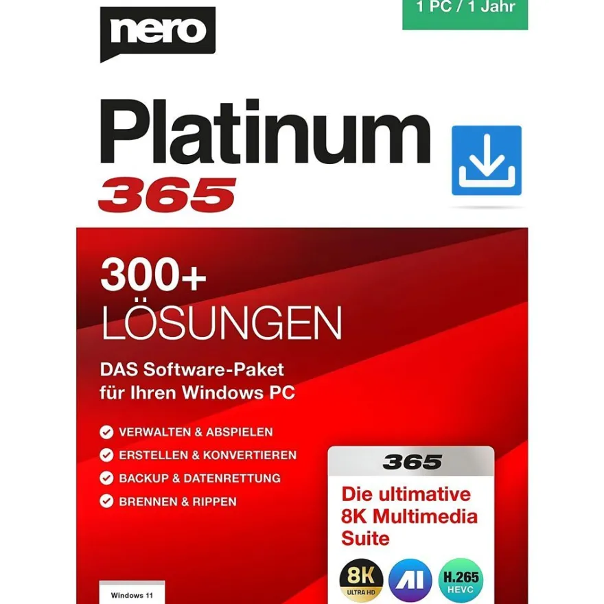 Nero Platinum 365|1 PC/ WIN|1 Jahr|Code per E-Mail|Download|ESD