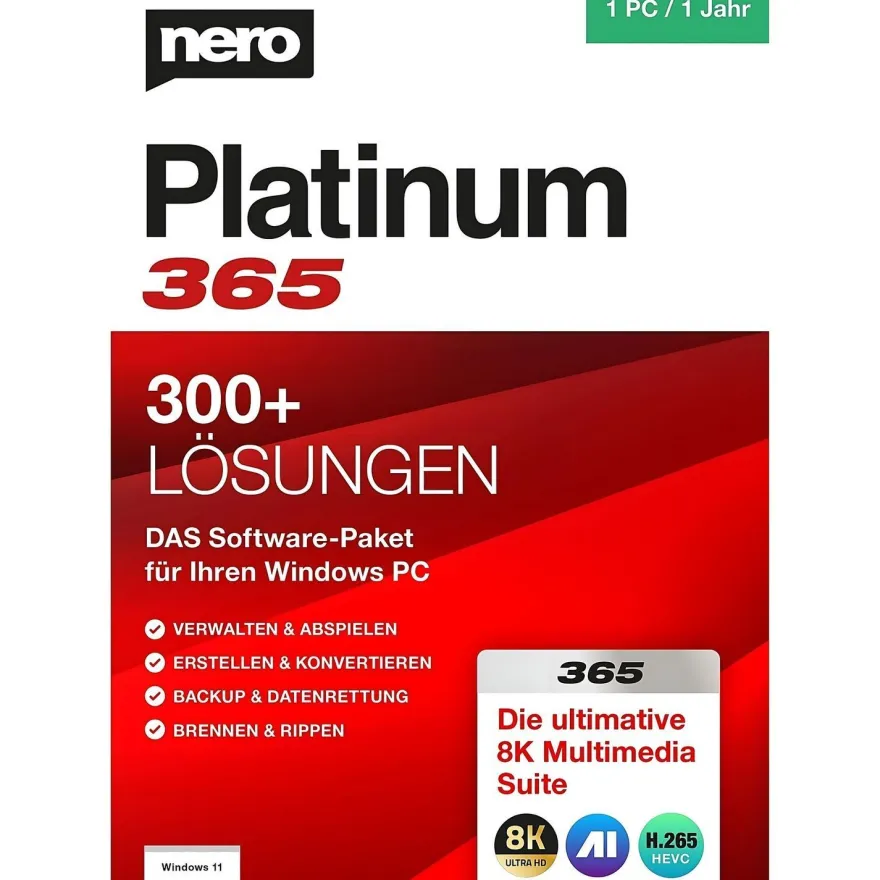 Nero Platinum 365|1 PC/ WIN|1 Jahr|Code per E-Mail|Download|ESD