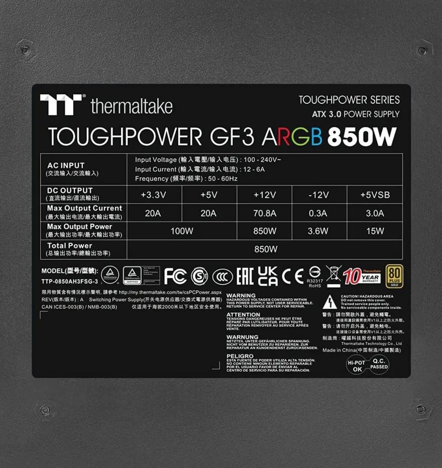 Netzteil Thermaltake Toughpower GF3 ARGB 850W