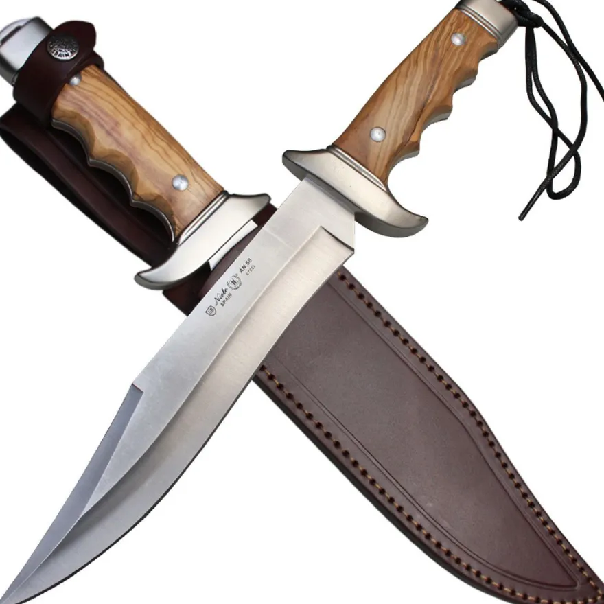 Nieto Bowiemesser Jagdmesser mit Olivenholzgriff inkl. Lederscheide Klinge 11 cm