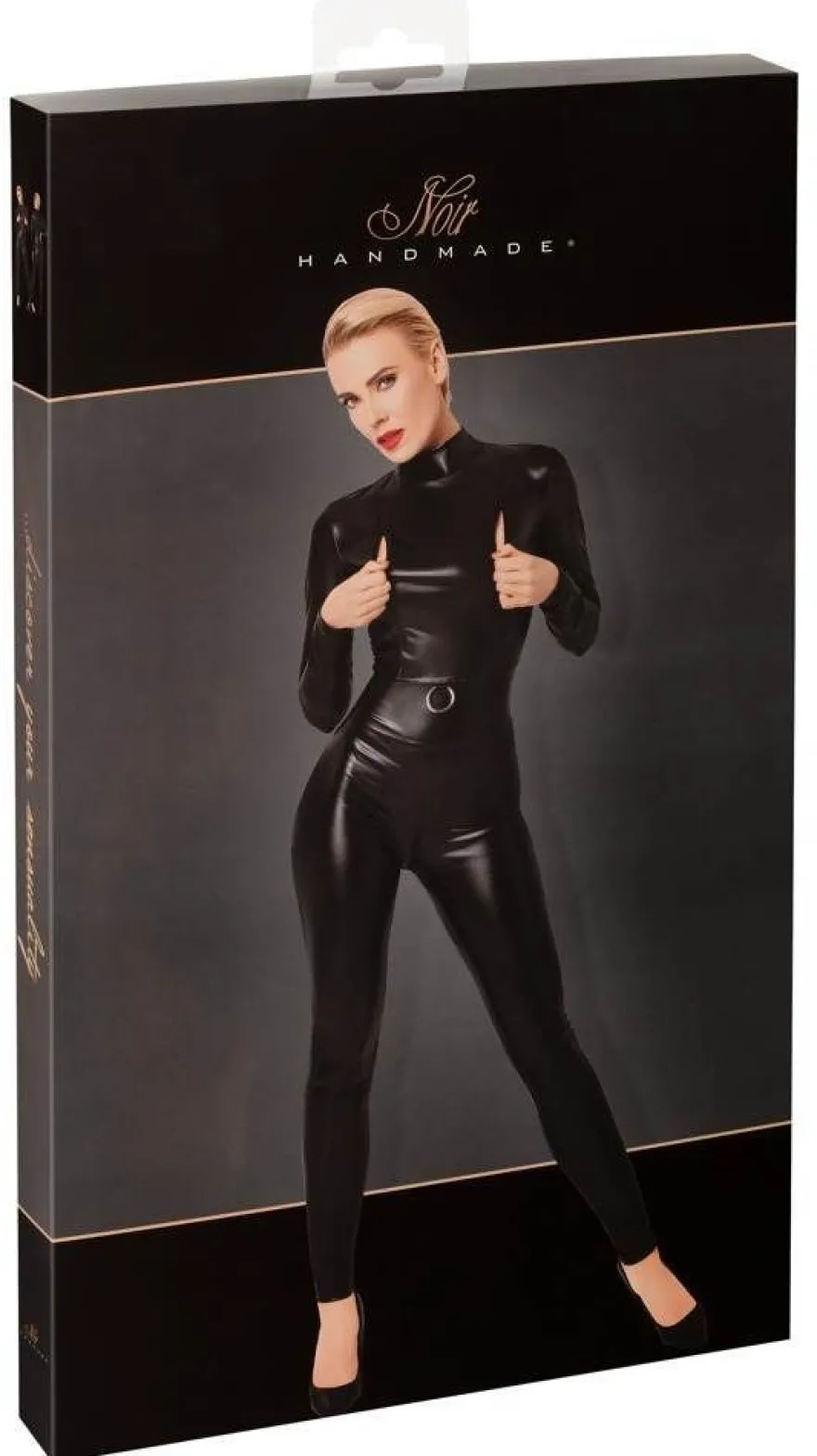 Noir Powerwetlook Overall mit Zips & Ring, Größe , Schwarz