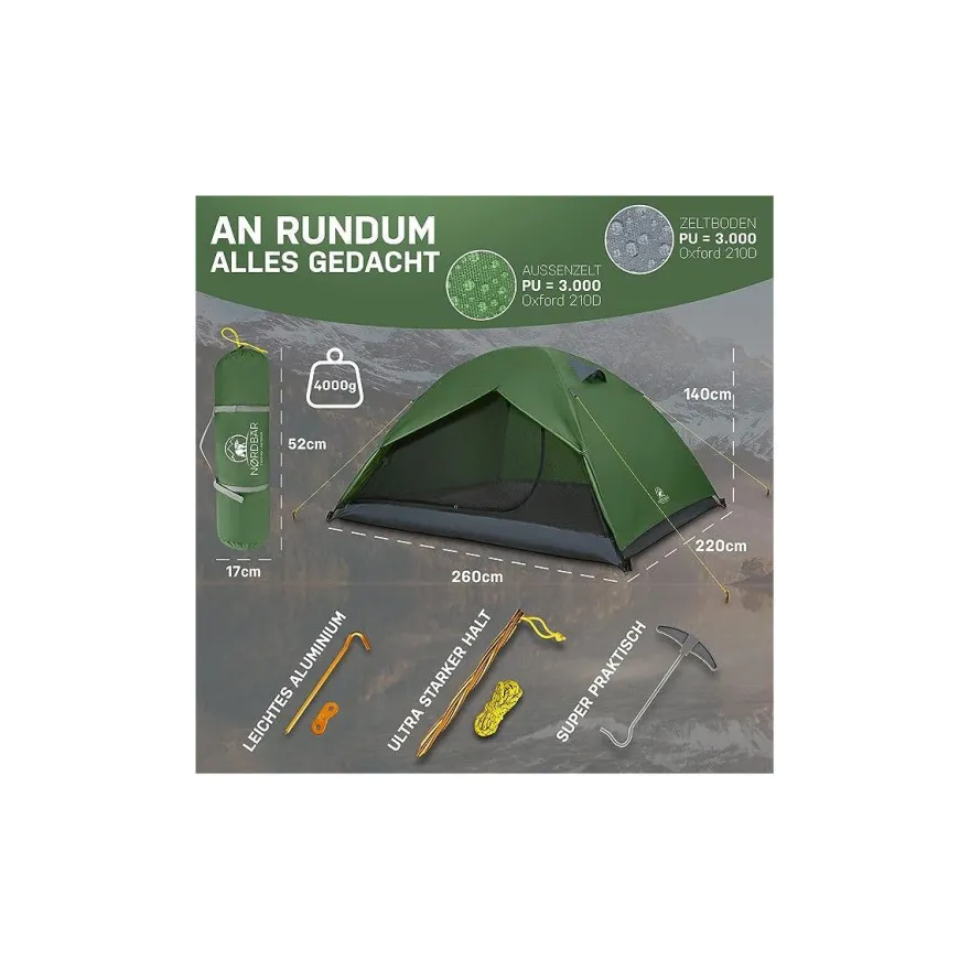 NORDBÄR® Zelt 3-4 Personen Zelt ultraleicht & wasserdicht