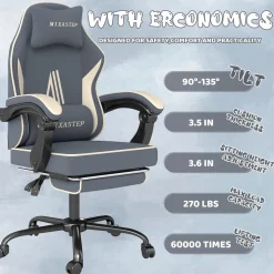 Nsmazxo Gaming Stuhl mit Fußstütze, ergonomisch, Kopfstütze & Lendenkissen