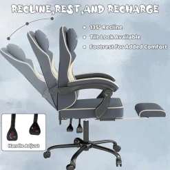 Nsmazxo Gaming Stuhl mit Fußstütze, ergonomisch, Kopfstütze & Lendenkissen