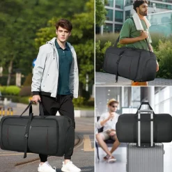 NUBILY Faltbare Reisetasche Sporttasche 65L Damen Herren Schwarz