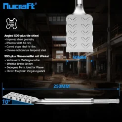 Nucraft SDS-Plus Fliesenmeißel 250x50mm, 10° gebogen