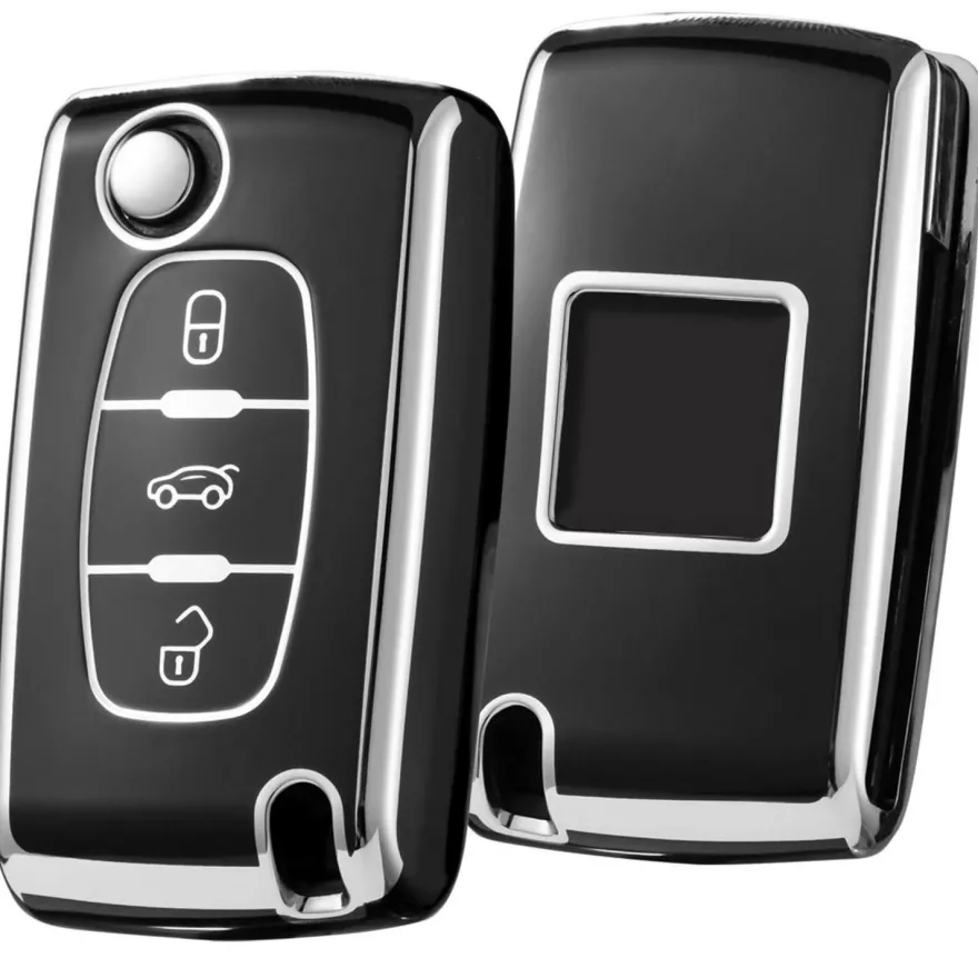 Oatsbasf Autoschlüssel Hülle für Peugeot & Citroen (3 Tasten, Silber