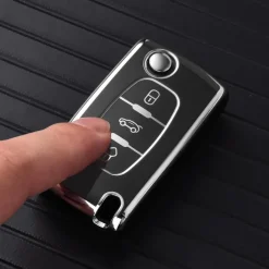 Oatsbasf Autoschlüssel Hülle für Peugeot & Citroen (3 Tasten, Silber