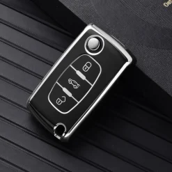 Oatsbasf Autoschlüssel Hülle für Peugeot & Citroen (3 Tasten, Silber