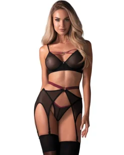 Obsessive 3-teiliges Straps-Set Novenes Schwarz/Pink
