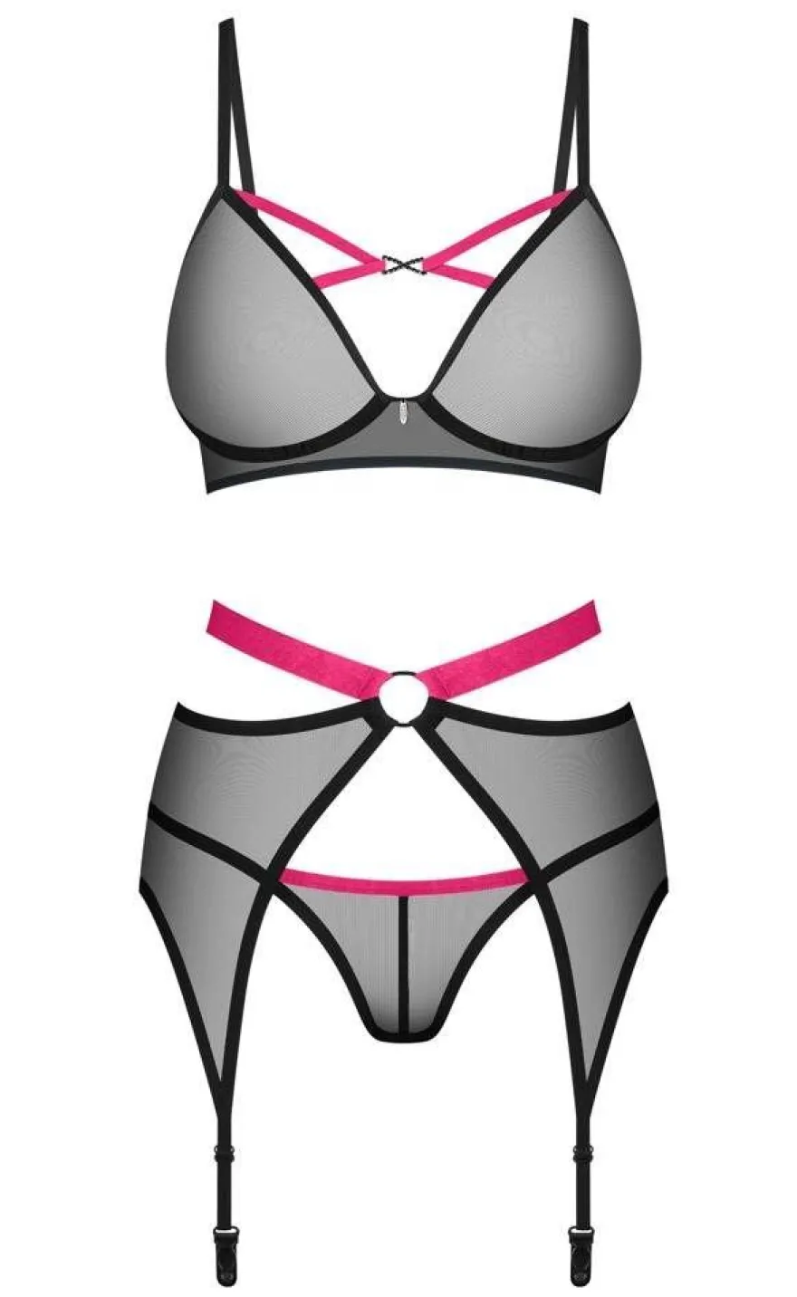 Obsessive 3-teiliges Straps-Set Novenes Schwarz/Pink