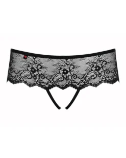 Obsessive Verführerische Spitzen-Panty mit offenem Schritt schwarz 2XL/3XL