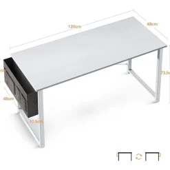ODK Schreibtisch Weiß 120x50x74cm Computertisch Bürotisch mit Kopfhörer Halter