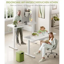 OffiGo Höhenverstellbarer Schreibtisch, 140x60 cm, Elektrisch mit Glasplatte