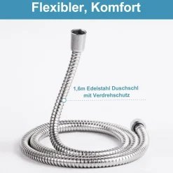 OFFO Duschset 60cm Duschstange mit 10cm Duschkopf, 3 Strahlarten, Verstellbare