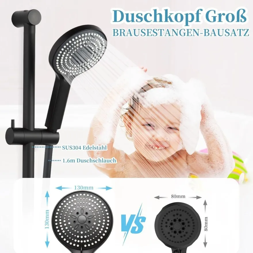 OFFO Duschset 70cm mit 6-Funktions-Handbrause, 1,6m Schlauch und verstellbarer