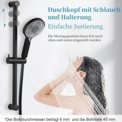 OFFO Duschset 70cm mit 6-Funktions-Handbrause, 1,6m Schlauch und verstellbarer