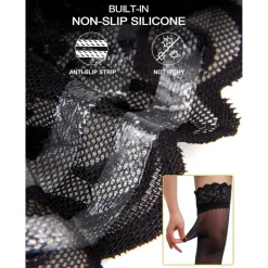 ohyeahlady Halterlose Strümpfe Damen Große Größen mit Spitze, 1 Paar, Schwarz
