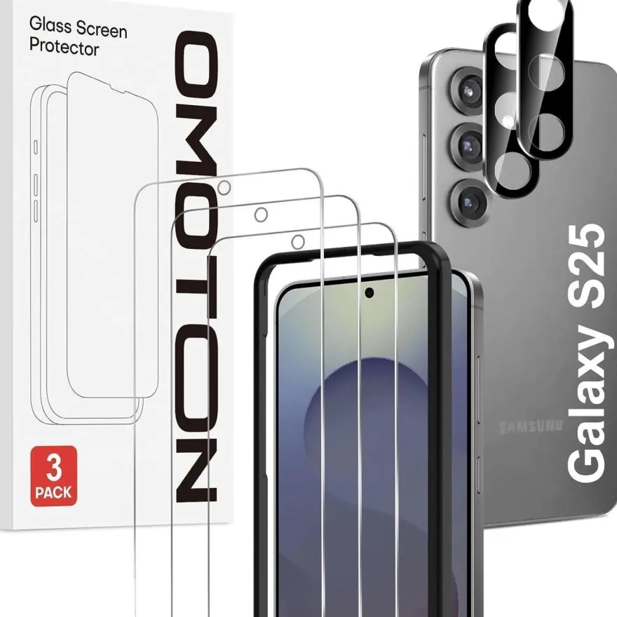 OMOTON Panzerglas für Samsung Galaxy S25 (6,2 Zoll) - 3 + 2 Stück, Kameraschutz