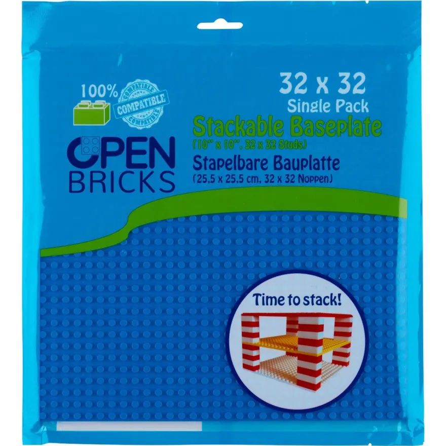 Open Bricks OB-P32BL - Stackable Baseplate 32 x 32 Noppen - Blue