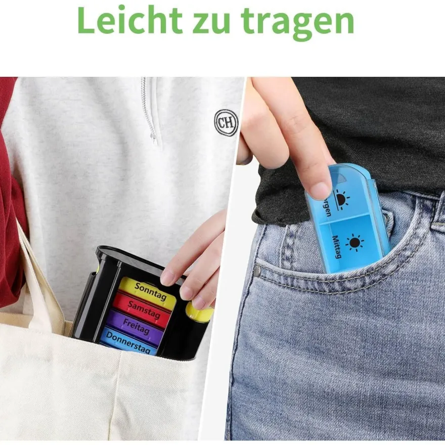 Opret Tablettenbox 7 Tage 4 Fächer Morgens Abends Nachts - BPA-frei