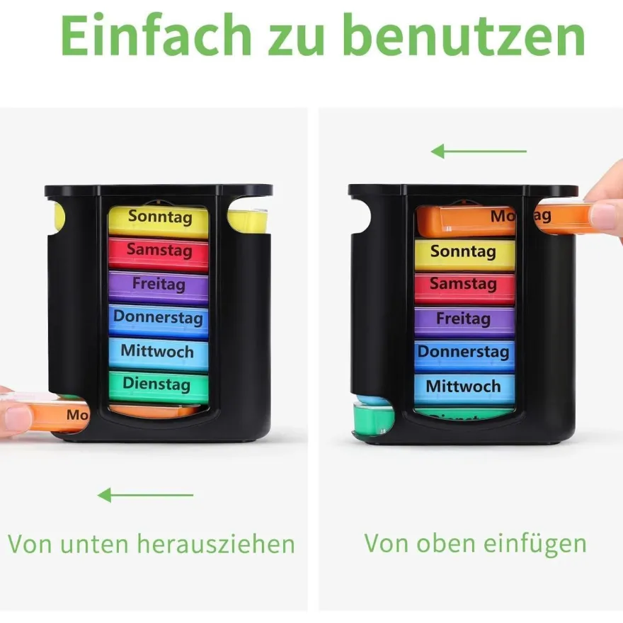 Opret Tablettenbox 7 Tage 4 Fächer Morgens Abends Nachts - BPA-frei
