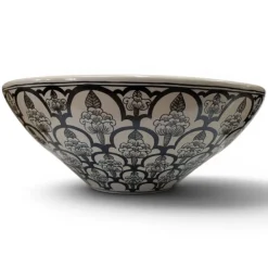 Orientalisches Keramik-Waschbecken CHAREE - handbemalt, Arabesken Schwarz-Weiß