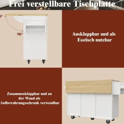Oslghy Küchenwagen mit klappbarer Arbeitsplatte, Servierwagen mit Schubladen