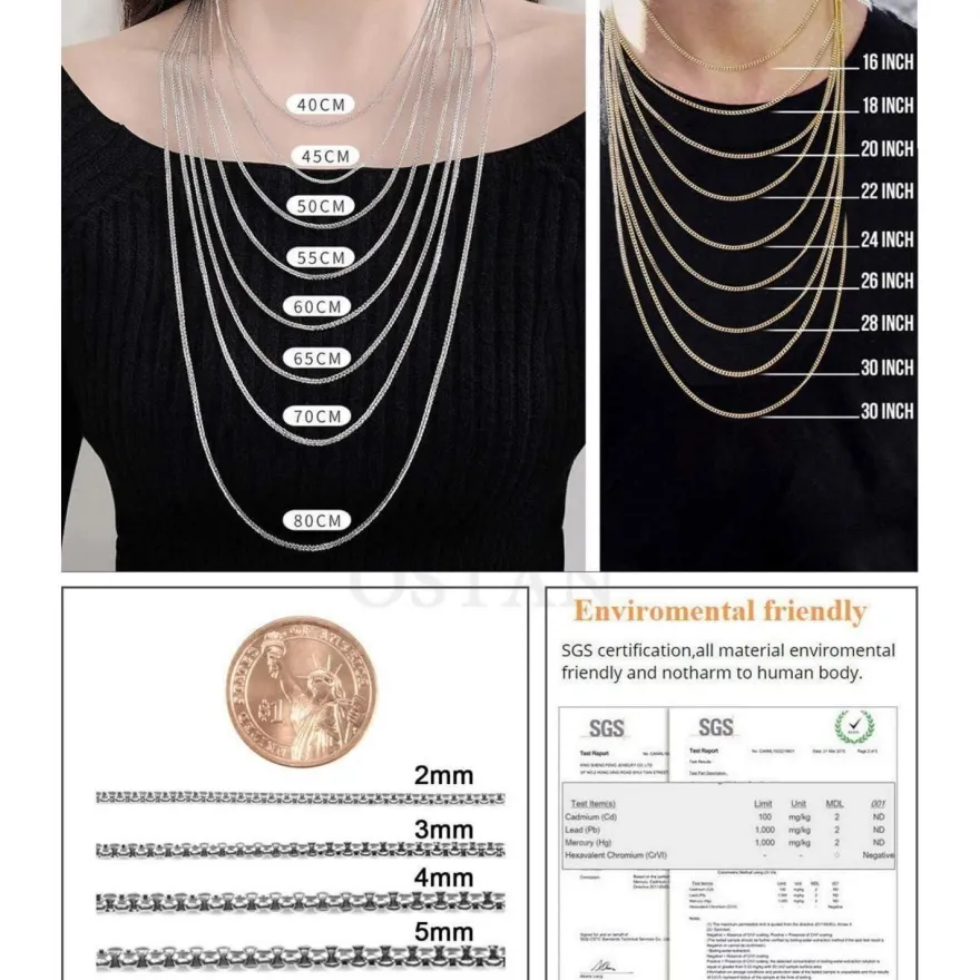 OSTAN Edelstahl Seil Kettenbox Halskette für Damen und Herren, 3mm Breite