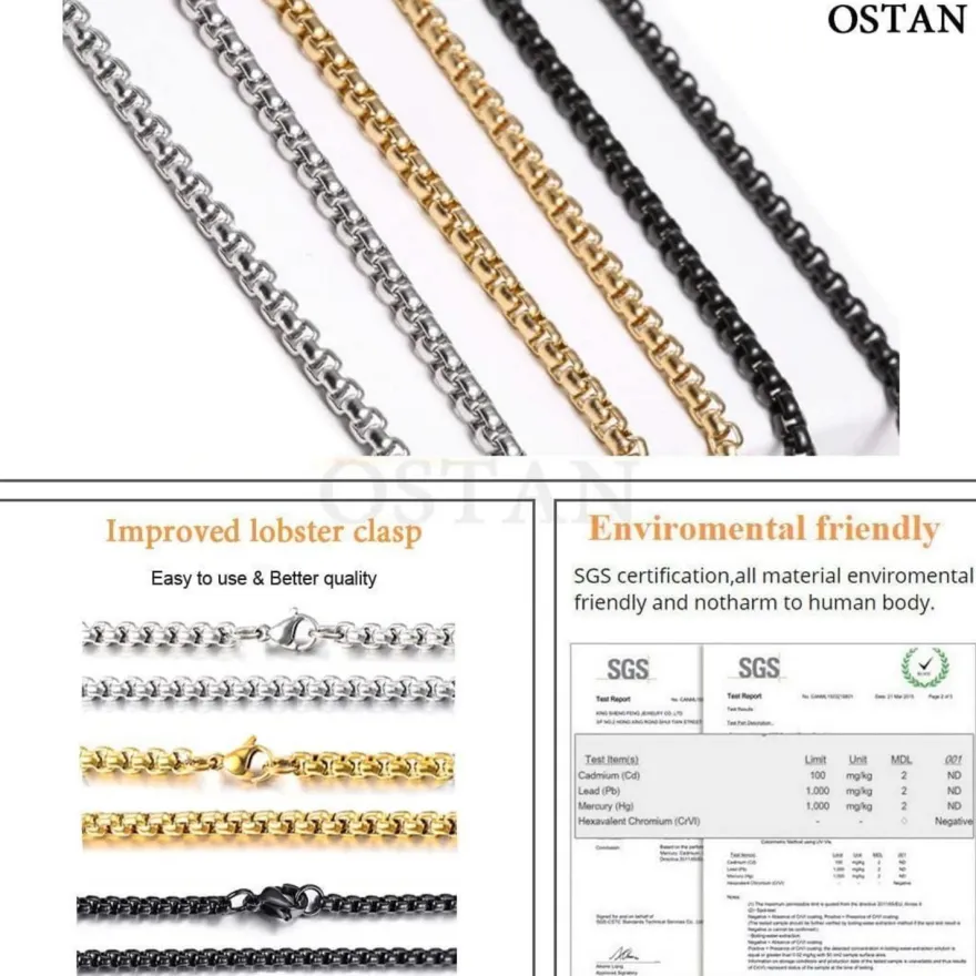 OSTAN Herren Damen Edelstahl Silber Box Kette Venetian Link Collier Halskette