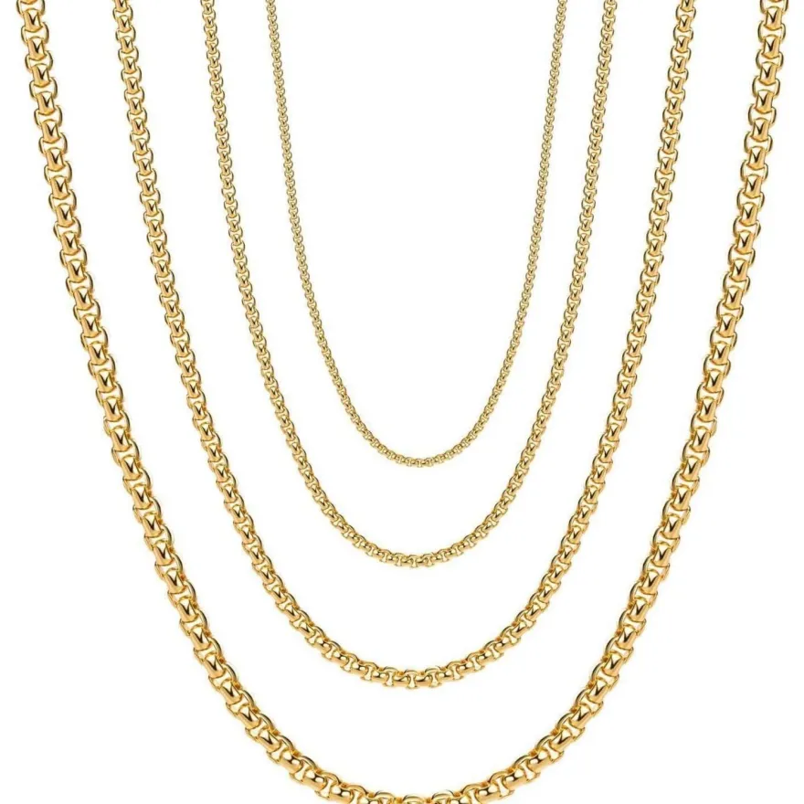 OSTAN Herren Damen Edelstahl Silber Box Kette Venetian Link Collier Halskette